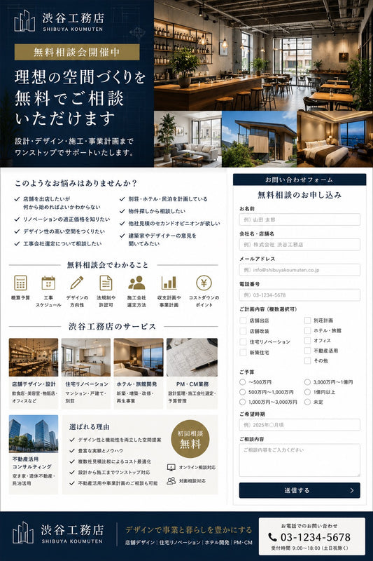 渋谷工務店｜無料相談会開催中  「理想の空間づくり」を無料でご相談いただけます